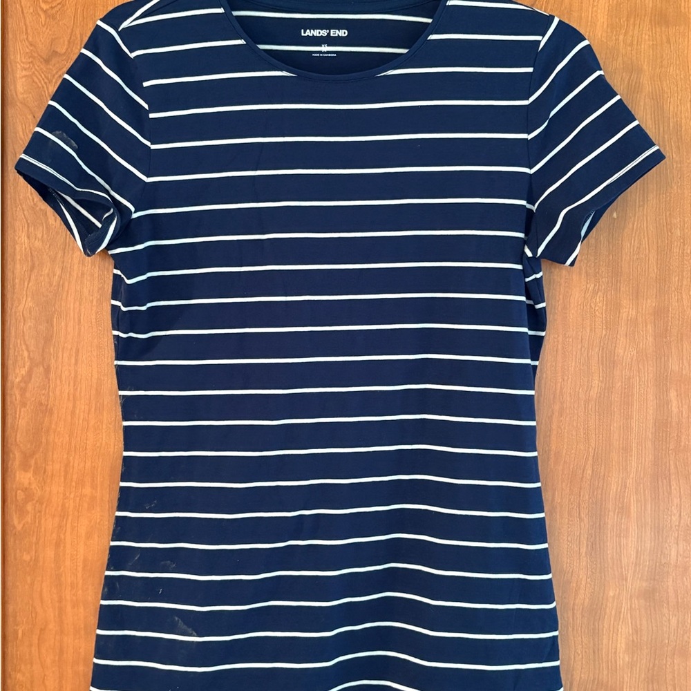 Lands' End Women's Navy and White Striped Tee